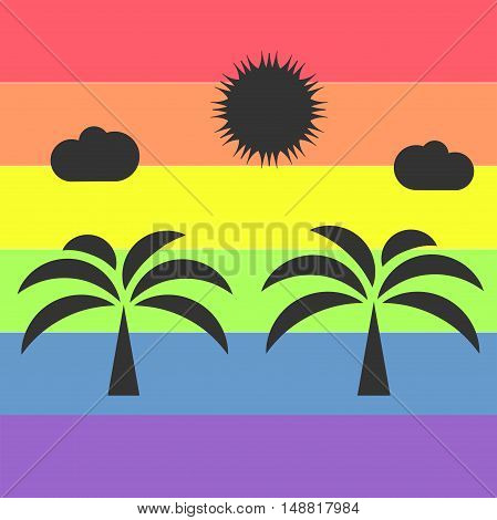 beach on a colorful rainbow background. vector illustration.