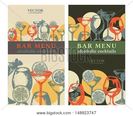 Alcohol banner cocktails hand drawn bar menu vintage template