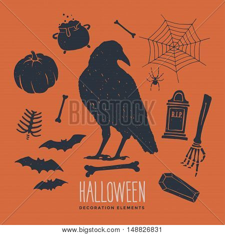 Decorative elements on the theme of Halloween. Set of silhouettes for Halloween holidays.