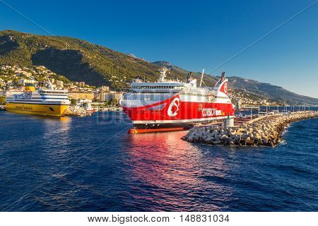 BASTIA, FRANCE - August 25, 2016 - Corsica Ferry terminal in the harbour of Bastia France Europe