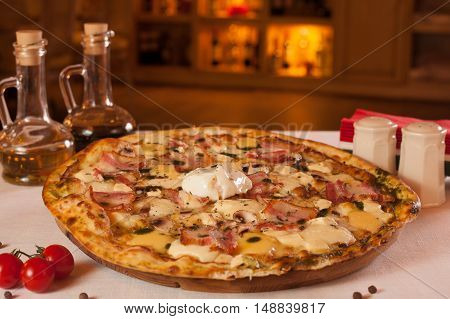 Appetizing Pizza With Bacon And Sauce