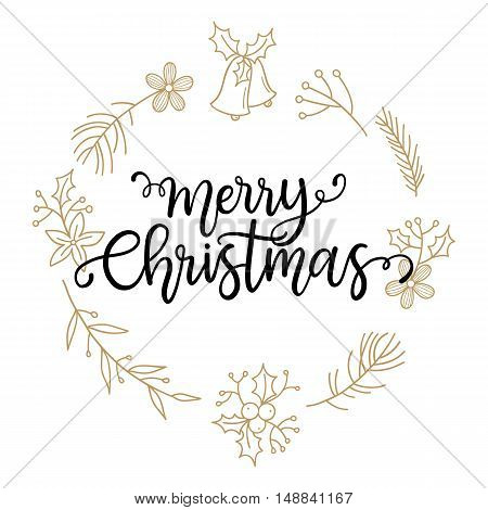 Merry Christmas phrase. vector greeting card with hand written calligraphic phrase