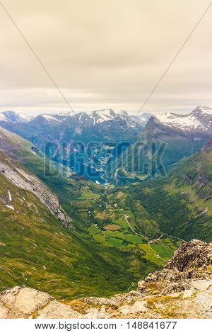 View On Geirangerfjord From Dalsnibba Viewpoint In Norway