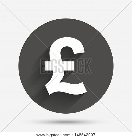 Pound sign icon. GBP currency symbol. Money label. Circle flat button with shadow. Vector