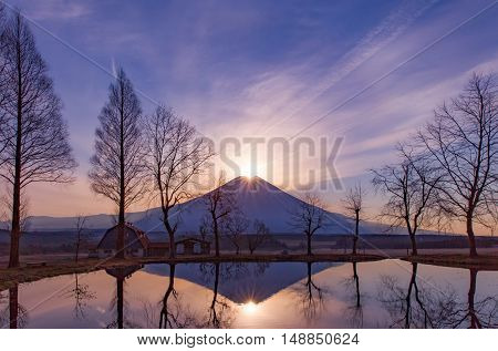 Fuji Daimond Sunrise at Top of Mt. Fuji in winter