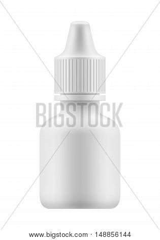 Nasal or eye spray for nose or eye health. Realistic white plastic container for fluid. Mockup bottle with medical drug for nose or eye . Pharmacy blank packing medication vector illustration