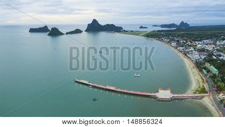 aerial view of prachaupkhirikan harbor southern of thailand