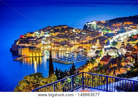Dubrovnik Croatia. Spectacular twilight picturesque view on the old town of Ragusa on Dalmatian Coast.
