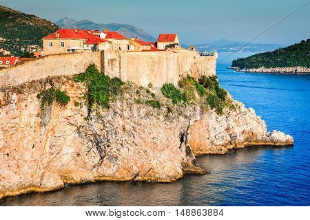 Dubrovnik Croatia. Spectacular picturesque view on the old town of Ragusa and Lovrijenac Fortress.