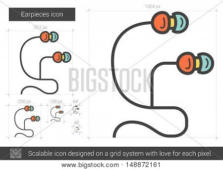 Earpieces vector line icon isolated on white background. Earpieces line icon for infographic, website or app. Scalable icon designed on a grid system.