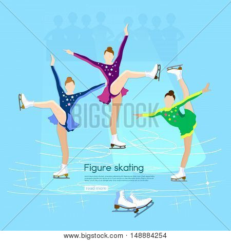 Figure skating ice dancing winter sport cute girl training on the ice vector illustration
