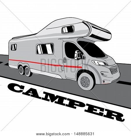 Hand drawn Doodle cars Recreational Vehicles Camper Vans Caravans Icons. Vector illustration. Silhouette graphic for design. Motorhome bus on white background