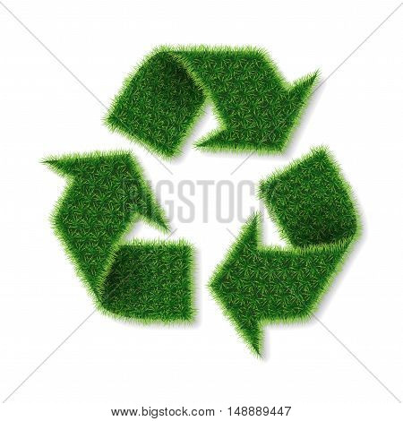 Vector isolated recycle logo made of grass on white background.