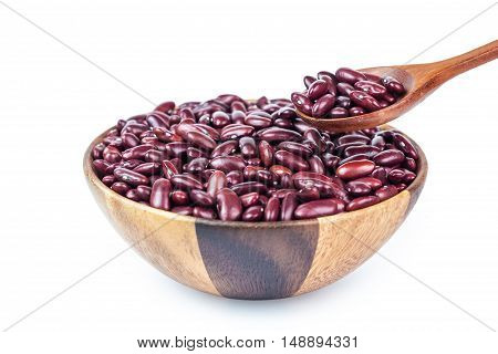 A photo of red beans ina wood bowl on isolate white background