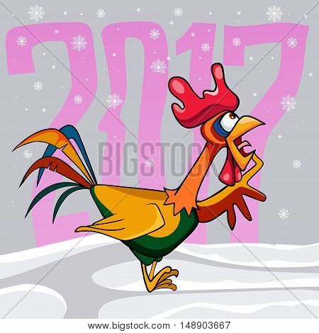 cartoon colorful rooster brooding 2017 new year