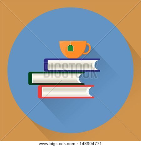 cup of tea on top of book. Vector stock illustration. Flat style. EPS10