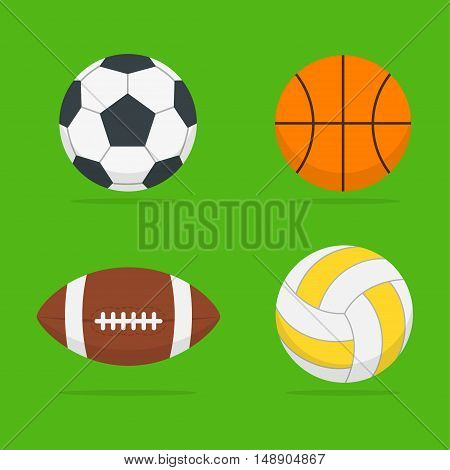 Sport ball vector set of isolated from the background. Icons football basketball volleyball and american football ball in the style flat. Symbols sports equipment.
