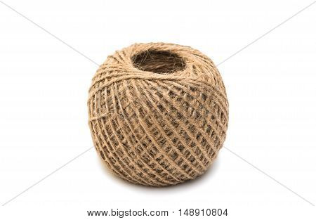 Skein of jute twine on the white background