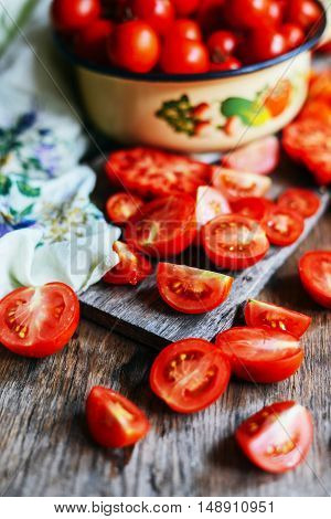 Tomato On Wooden Table. Freshly Picked Red Tomatoes. Variation O