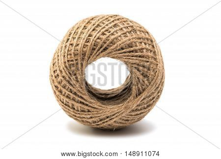 Skein of jute twine on the white background