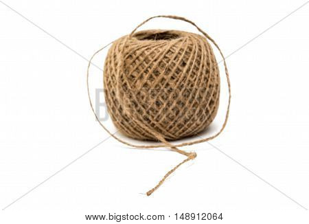 Skein of jute twine on the white background