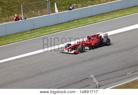 The racer of Ferrari on finish during The Formula 1 Grand Prix at autodrome 