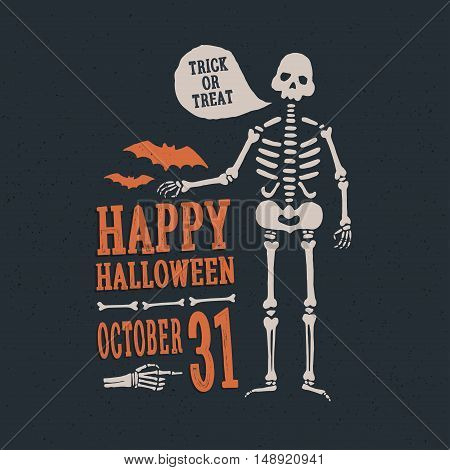 Cartoon skeleton. Happy Halloween design elements for decorating flyers, posters, greeting cards and banners.
