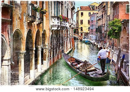 Romantic canals of beautiful Venice, artwork in paintig style