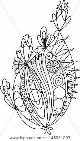 Floral pattern for coloring book. Retro, doodle, vector, design element. Black and white background. zentangle
