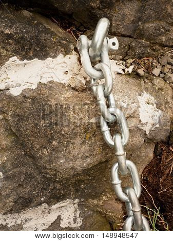 Detail Of Steel Bolt Anchor Eye In Sandstone Roc Hold Steel Chain.