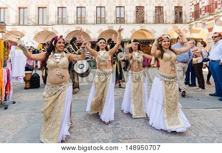 Badajoz Spain - September 23 2016: Bellydancer in the celebration of Almossassa in the city of Badajoz Extremadura Badajoz
