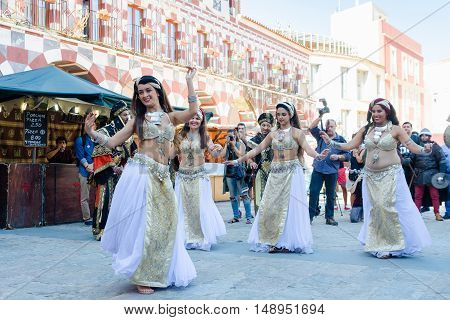 Badajoz Spain - September 23 2016: Bellydancer in the celebration of Almossassa in the city of Badajoz Extremadura Badajoz