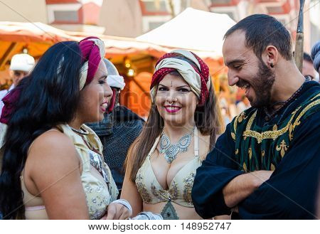 Badajoz Spain - September 23 2016: Bellydancer in the celebration of Almossassa in the city of Badajoz Extremadura Badajoz