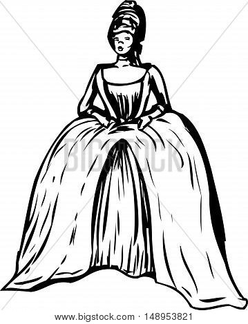 Outlined Woman With Round Gown And Stomacher