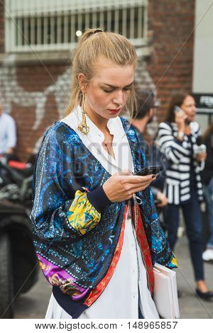 Fashionable Woman Posing During Milan Fashion Week