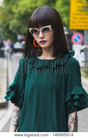 Fashionable Woman Posing During Milan Fashion Week