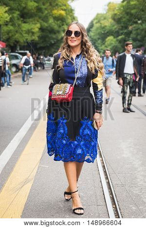 Fashionable Woman Posing During Milan Fashion Week