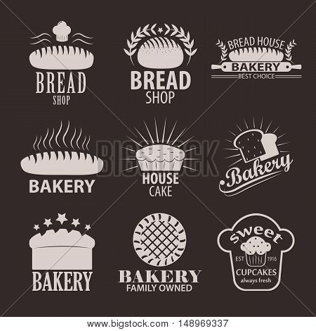 Set of bakery or cakery and bread shop logos, badges, labels and design elements.