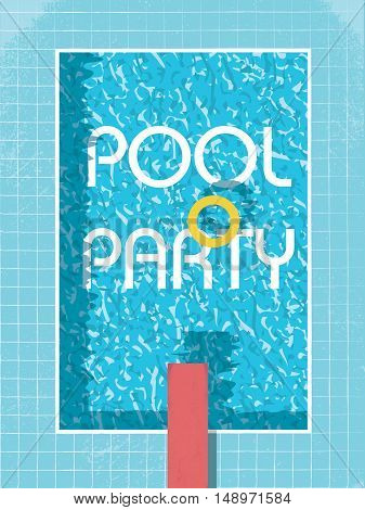 Pool party invitation poster, flyer or leaflet template. Retro style swimming pool with life preserver. Eps10 vector illustration.