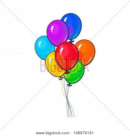 Bunch of several bright and colorful balloons, cartoon vector illustration isolated on white background. several of red, yellow and green balloons, birthday, party carnival decoration elements