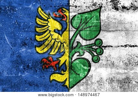 Flag Of Karvina, Czechia, Painted On Dirty Wall