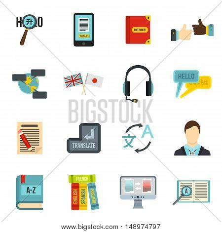 Learning foreign languages icons set in flat style. Language interpreter set collection vector illustration