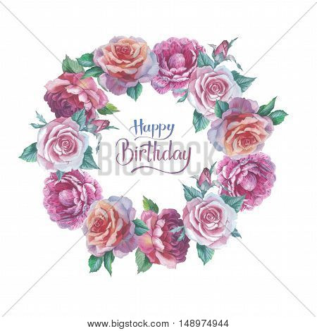 Wildflower rose flower wreath in a watercolor style isolated. Full name of the plant: rose platyrhodon rosa. Aquarelle flower could be used for background texture pattern frame or border.