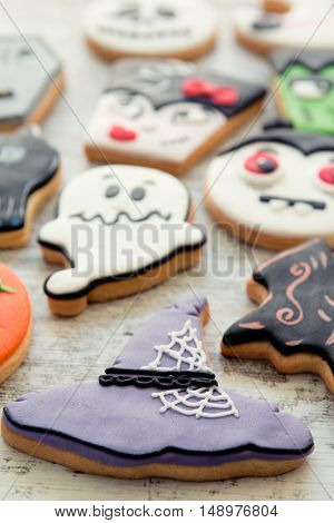 Halloween cookies with different shapes. Sweet tradition