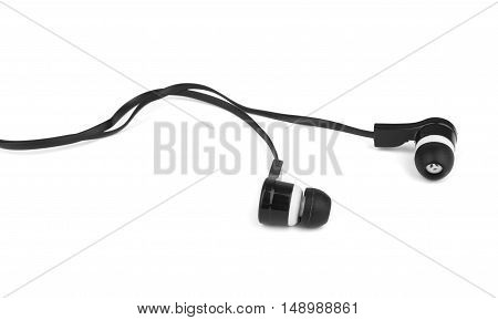 Modern portable audio earphones isolated on a white background