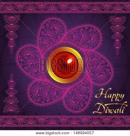 Purple color card design for Diwali festival with lamp. Vector illustrstion.