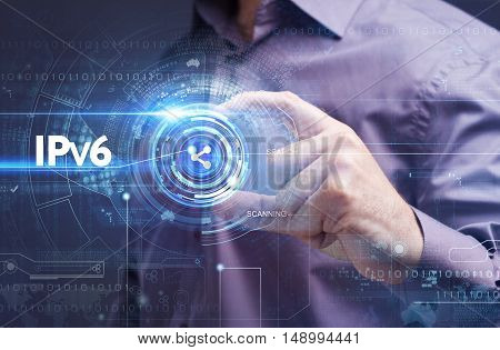 Business, Technology, Internet And Network Concept. Young Businessman Working On A Virtual Screen Of