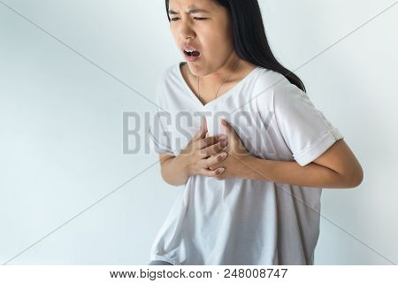 Asian Woman Having Or Symptomatic Reflux Acids,gastroesophageal Reflux Disease,because The Esophagea