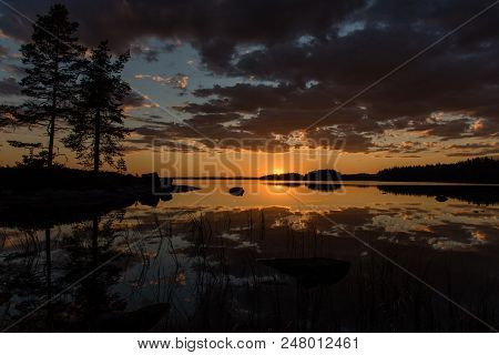 Beautiful Sunset Over The Lake Yngen In Varmland Sweden