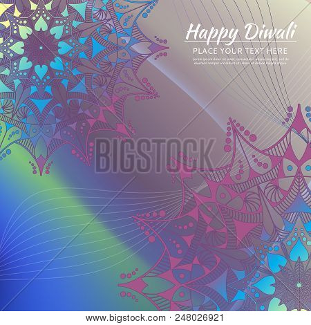 Happy Diwali Invitation Card. Vector Mandala On The Calorful Beckground.